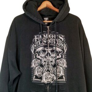 Famous Stars Straps Sweatshirt Men XXL Black Full Zip Skull Roses Hoodie